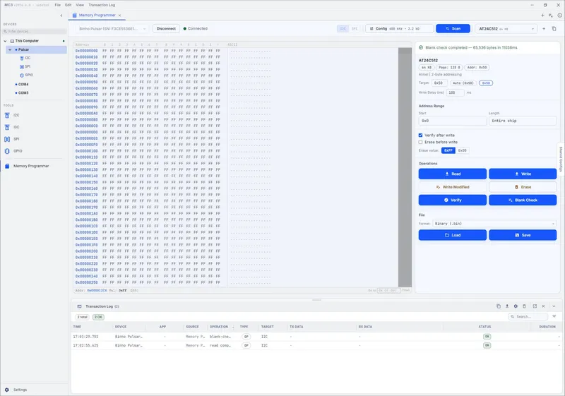 Binho Mission Control 3 memory programmer hex editor, available in India from GSAS