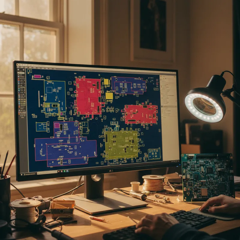BGA package on a PCB being tested with VI curve analysis probes