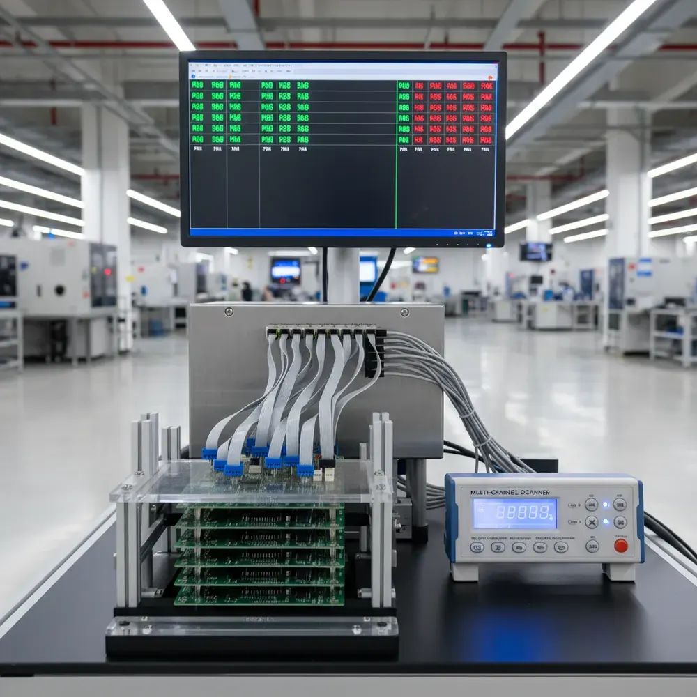 Automated multi-channel PCB scanning station with FADOS MUX