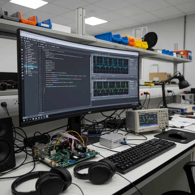 Arm Keil Studio Desktop in VS Code with a Cortex-M debug session running on an ULINKpro probe on an Indian embedded engineering bench