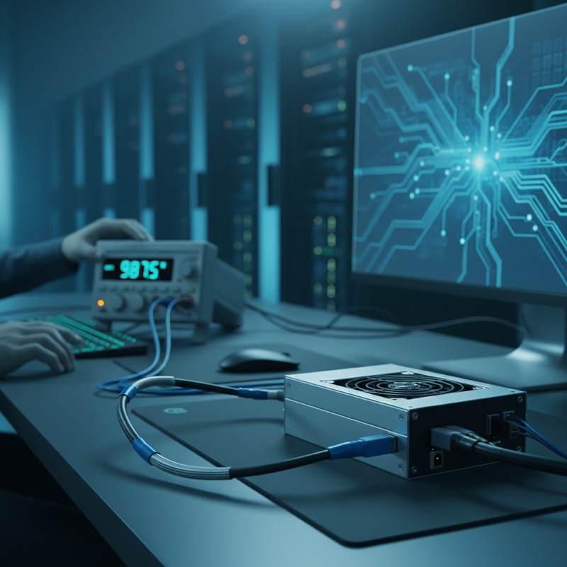 Microtest 7140 power analyzer measuring server power supply efficiency and standby power