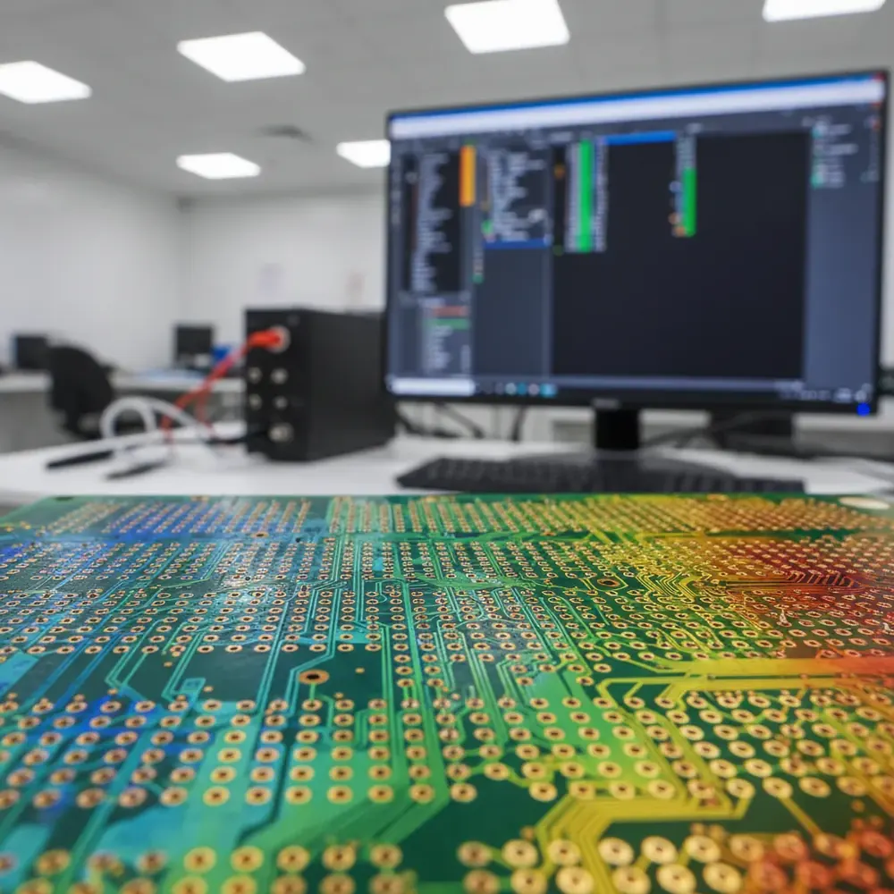 PCB panel with copper thickness distribution heat map
