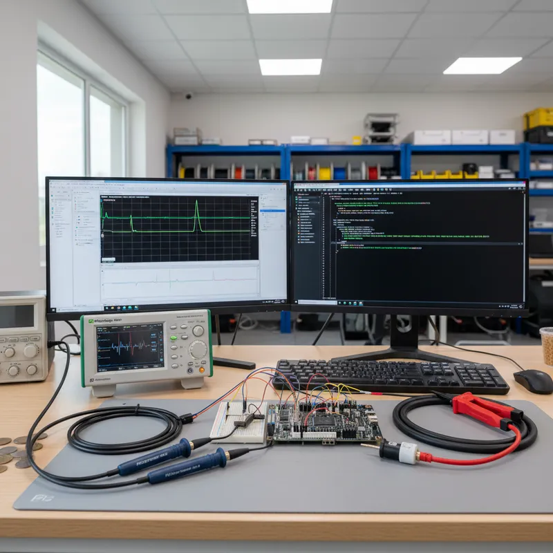 PicoScope 4444 with PicoConnect 442 differential probe and a TA-series current probe on an Indian power electronics test bench