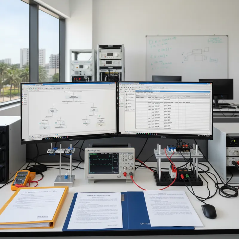 PicoScope capturing Control Pilot PWM and HomePlug PLC on an Indian CCS-2 EV fast-charger test bench
