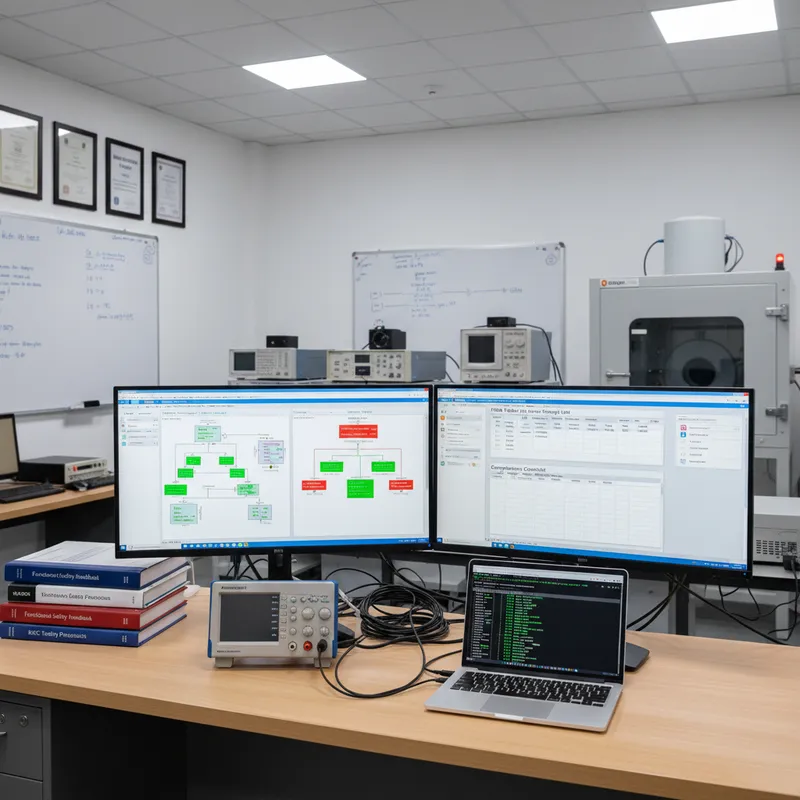 PicoScope 5000D FlexRes and a LISN wired into a pytest-driven EMC pre-compliance bench at an Indian electronics lab