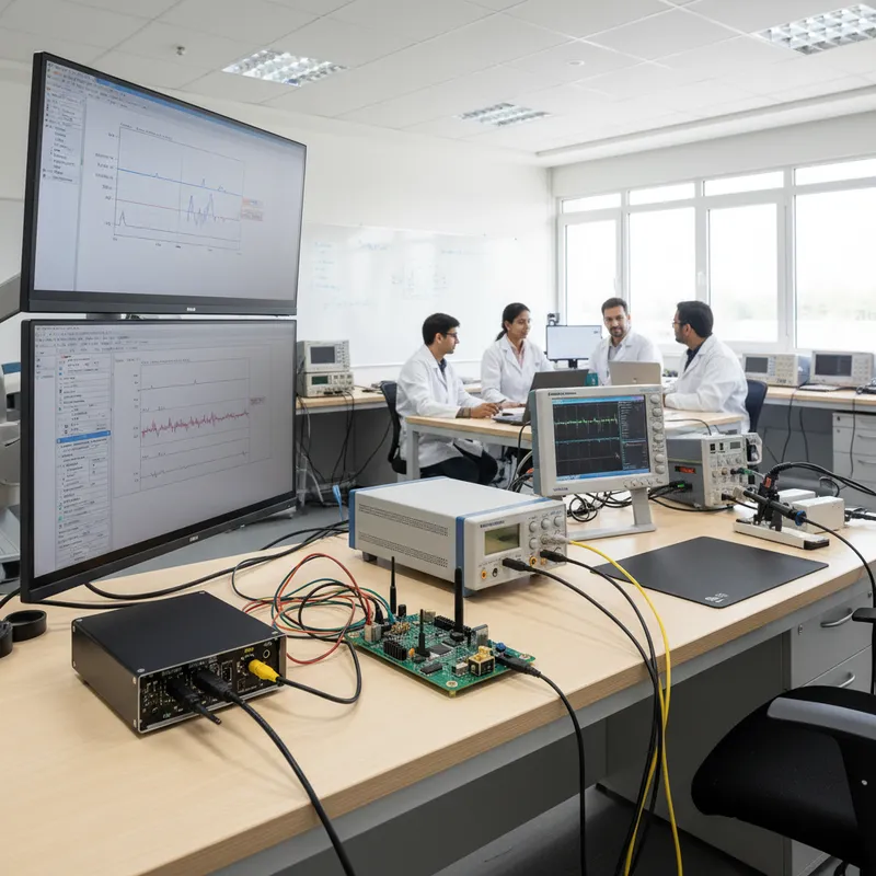 PicoSource AS108 signal source and PG900 pulse generator alongside a PicoVNA 108 on an Indian RF R&D bench