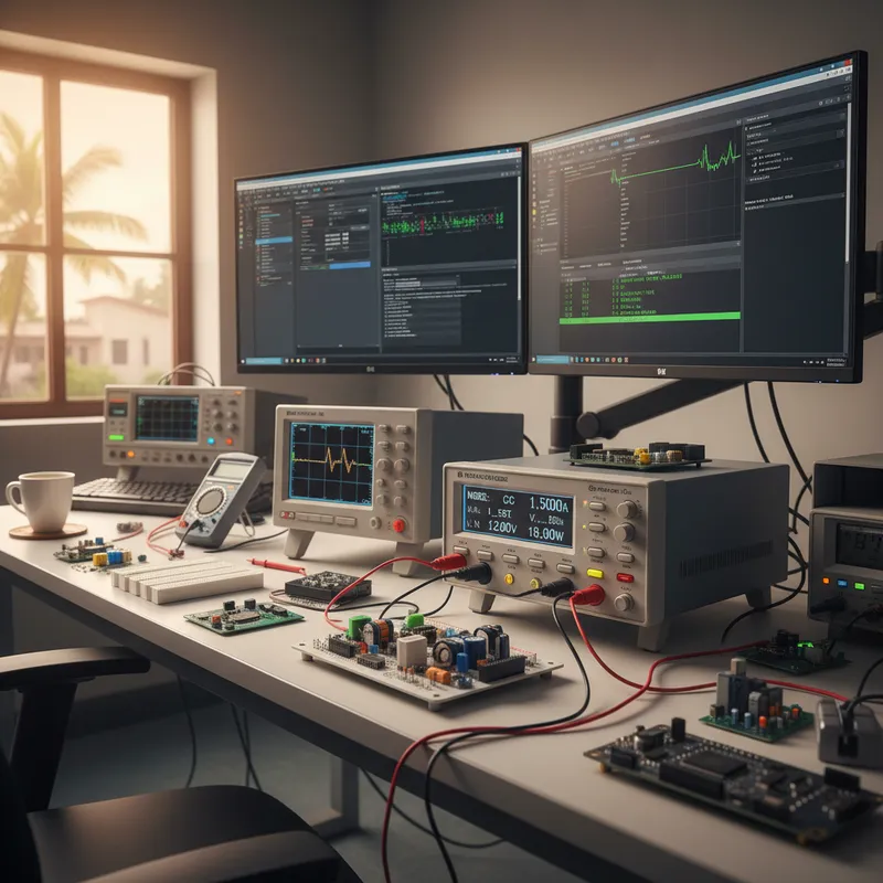 Programmable DC electronic load connected to an LED driver under test
