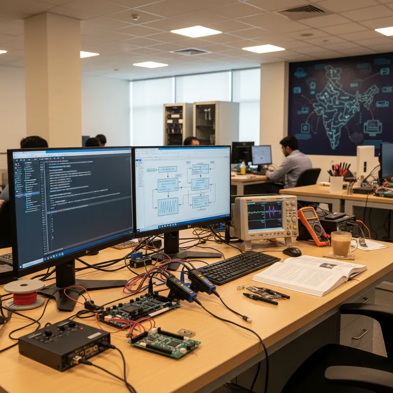 Indian automotive firmware engineer configuring an embOS-based OTA bootloader on an STM32 Cortex-M development board
