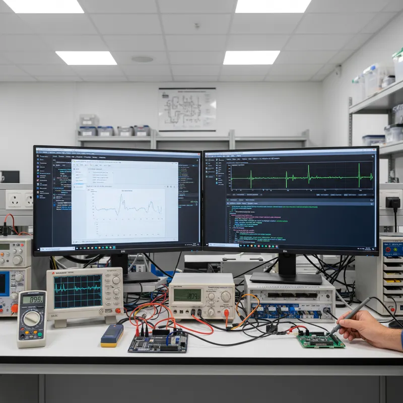 Low-power Indian IoT sensor board running embOS tickless on an engineering bench