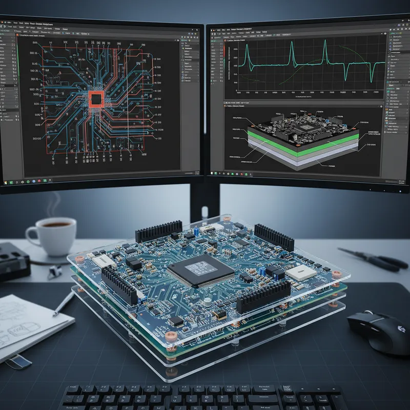 Altium Designer PCB layout with multiple polygon pours, plane islands, and stitching vias on a multi-layer high-density board
