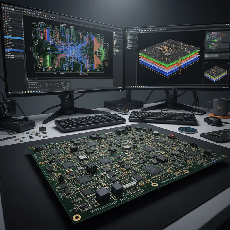 Altium Designer PCB editor with keyboard shortcut overlay highlighting net highlighting, layer cycle, and placement-navigation hotkeys