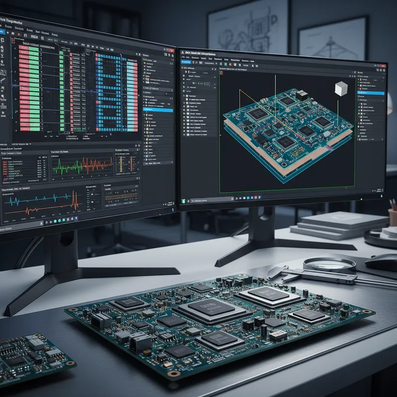 Altium Designer 20 transmission-line impedance calculator powered by the SIMBEOR engine, showing differential pair geometry and target impedance profiles for high-speed PCB routing