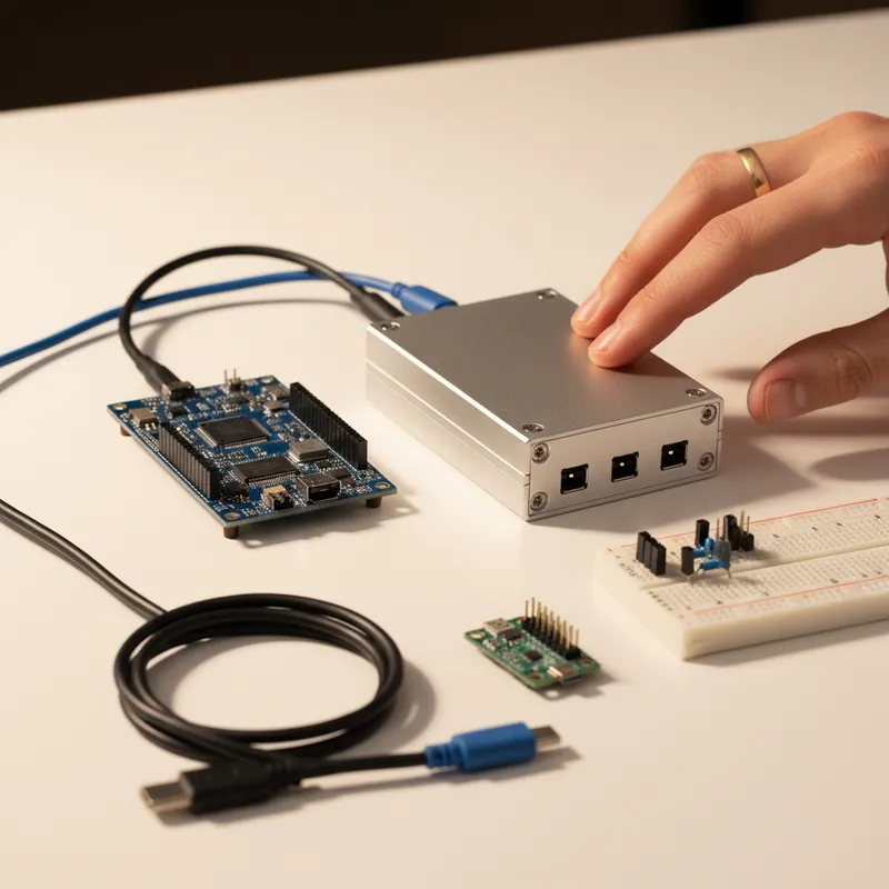 Side-by-side comparison of in-system programmer connected to PCB and socket programmer with ZIF socket