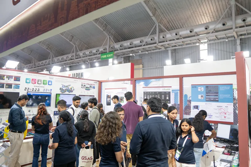 Visitors fill the GSAS stand at electronica India 2026, BIEC Bengaluru