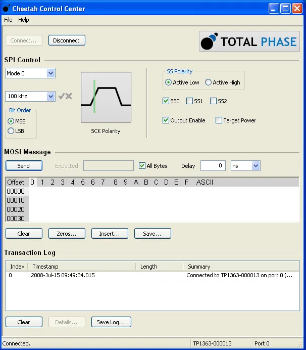 Cheetah GUI Software, SPI configuration and connection management interface