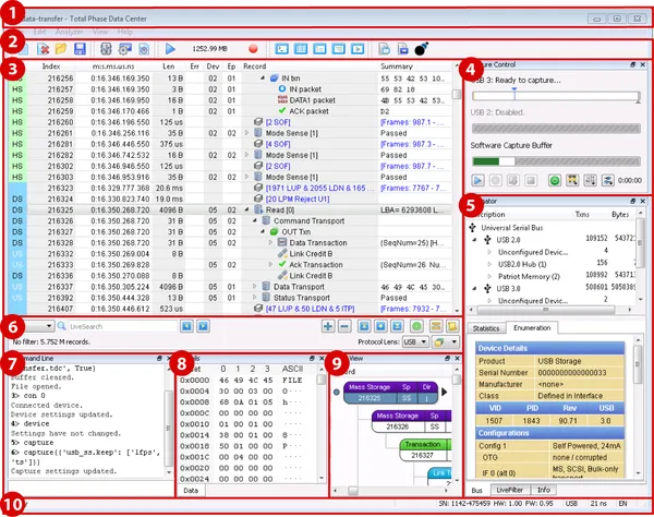 Total Phase Data Center Software, real-time I²C/SPI capture with LiveDisplay, LiveSearch and LiveFilter, available in India from GSAS Micro Systems