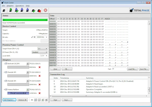 Flash Center Software, GUI-based EEPROM and flash programming for the Total Phase Aardvark