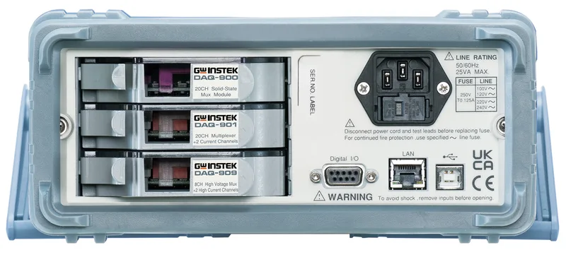 GW Instek DAQ-9600 rear panel, module slots and USB / LAN / Digital I/O / GPIB interfaces, available in India from GSAS Micro Systems