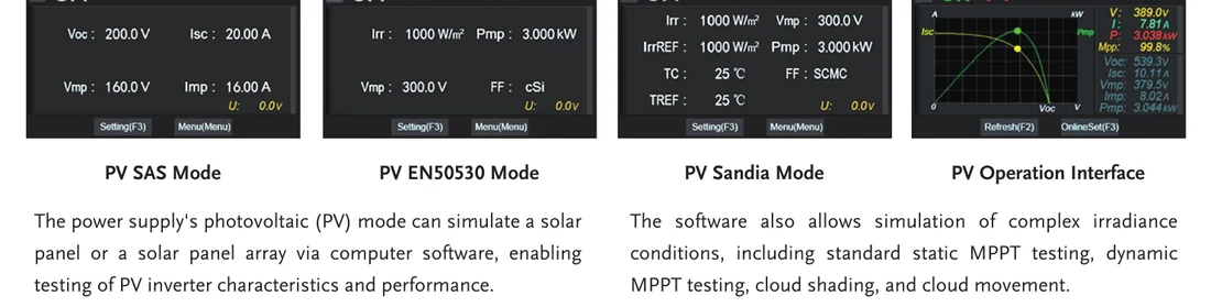 GW Instek RBS Series PV / solar array simulation, SAS, EN50530 and Sandia MPPT screens for inverter testing in India (GSAS)